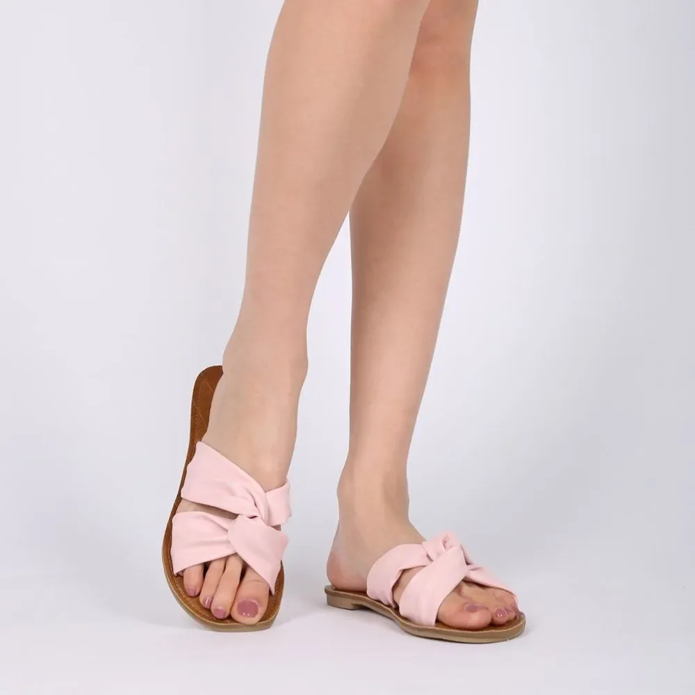 Pink Slide Slip On Sandal 9 Knotted Vegan Leatherette Sandal NEW Women’s Shoes - Picture 2 of 6